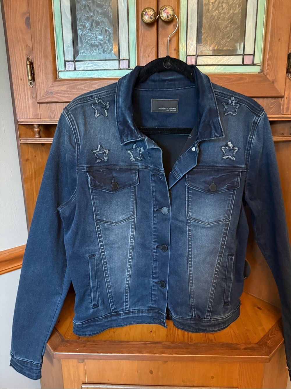 NWT Articles Of Society Dark Blue Star-Accent Denim Jacket L